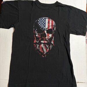 Rothco US Flag Bearded Skull T-Shirt Black Graphic Tee Men's